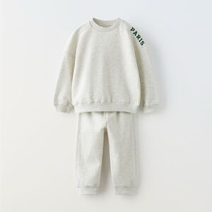 Zara Light Gray Kids “Paris” Sweatshirt and Joggers